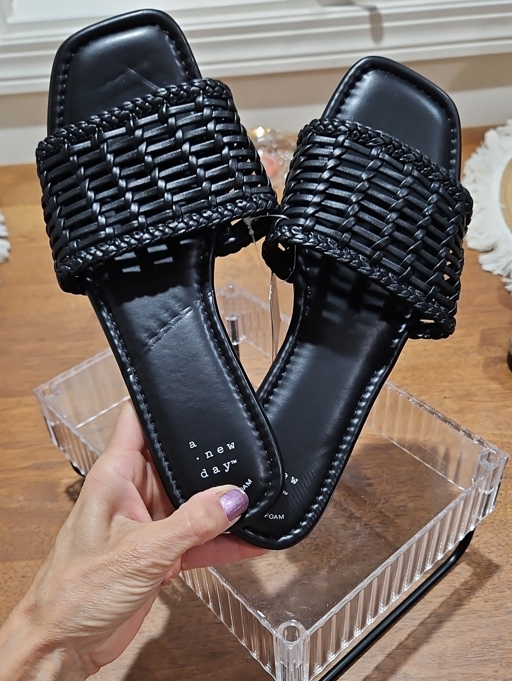 a new day Black Braided Slide Sandals